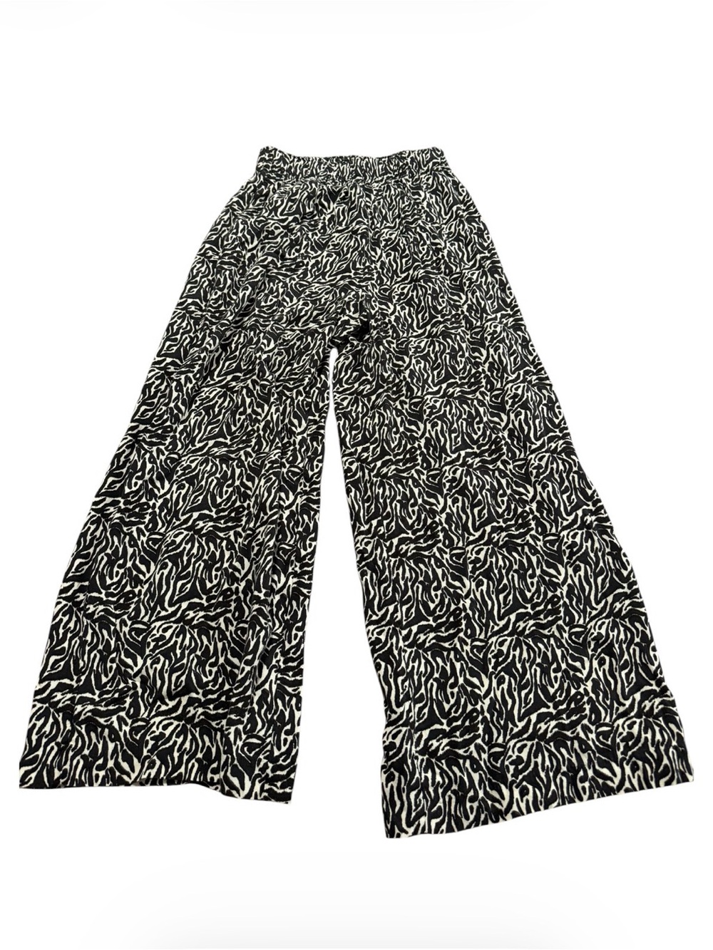 Wide Leg Printed Palazzo Pants H&M Black & White Size XS Oversized Pockets Boho